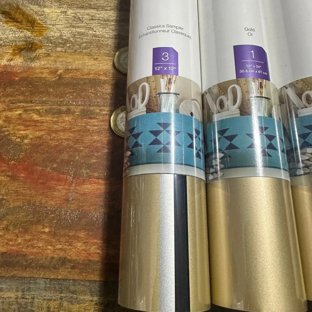 Cricut Everyday Iron-On Vinyl Bundle Gold Black Classics Sampler 4 Rolls NEW